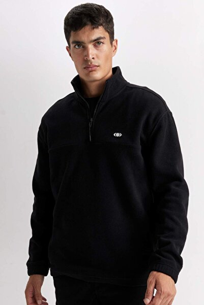 DeFacto Hanorac din lână cu fermoar și guler în picioare Relax Fit D2348AX24AU