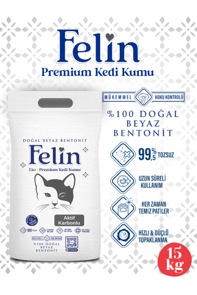 FELİN Aktif Karbonlu Topaklanan Ince Taneli Kedi Kumu 15 Kg
