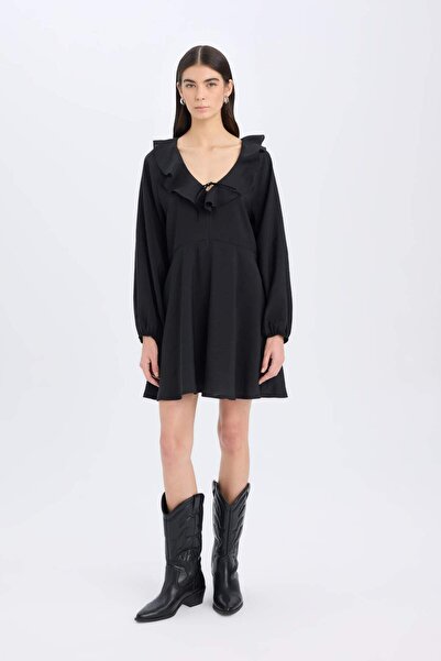 DeFacto V Neck Modal Long Sleeve Mini Dress E4213Ax24Wn