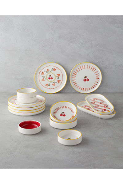 English Home Cherry Seramik Kahvaltı Takımı 14 parça 6 kişilik Kırmızı-Sarı