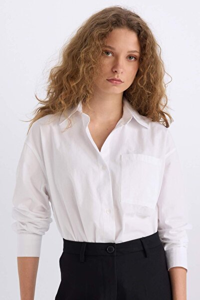 DeFacto Oversize Geniş Kalıp Tek Cepli Poplin Uzun Kollu Gömlek D9174AX24AU