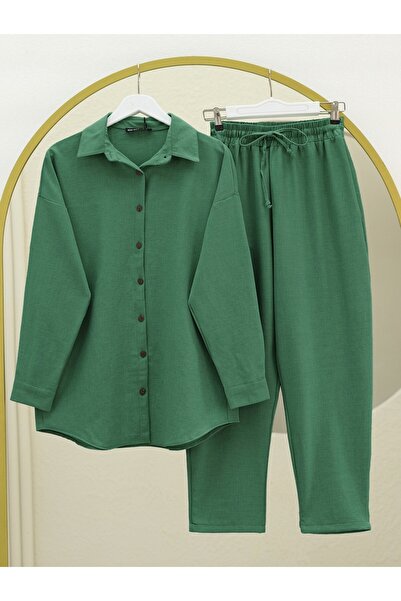 HİJABAYA Παντελόνι με κουμπιά πουκάμισο Λινό Σετ