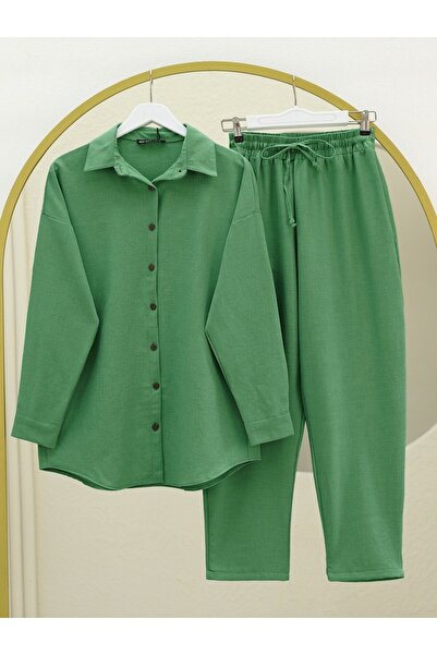HİJABAYA Pantalone sa dugmićima pune dužine, košulja, odelo sa lanenim izgledom
