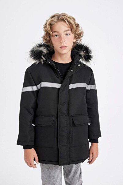 DeFacto Detachable Faux Fur Collar Hooded Plush Lining Parka Boy C8786A824Wn