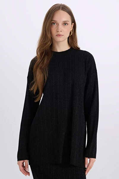 DeFacto Relax Fit Bisiklet Yaka Basic Düz Triko Kazak Tunik D8633AX24WN