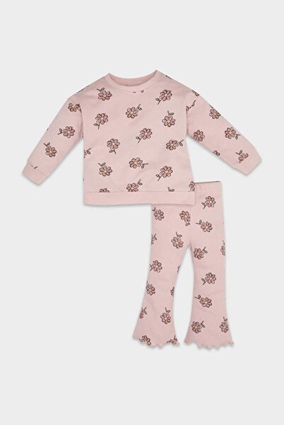 DeFacto Kız Bebek 2li Takım Çiçekli Sweatshirt İspanyol Paça Tayt D1678A524WN