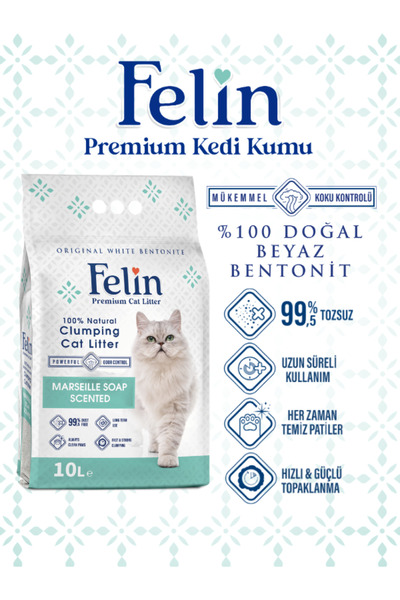 FELİN Marsilya Sabunu Kokulu Topaklanan Ince Taneli Kedi Kumu 10 Lt