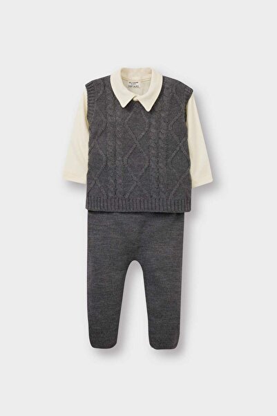 DeFacto Erkek Bebek 3lü Takım Polo Yaka Düğmeli Uzun Kollu Çıtçıtlı Body Örgü...