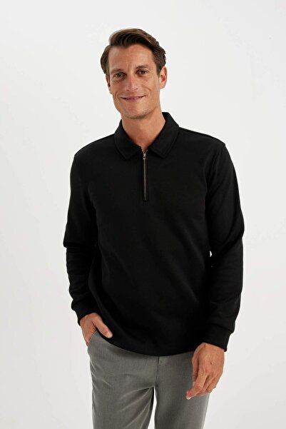 DeFacto Regular Fit Polo Kragen Half Zip Basic Plain Sweatshirt D2279AX24AU