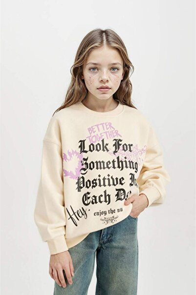 DeFacto Свободна кройка, с принт на велосипед на гърба, суитшърт за момичета ...