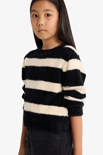 DeFacto Crew Neck Striped Knitwear Sweater for Girls D1196A824Wn