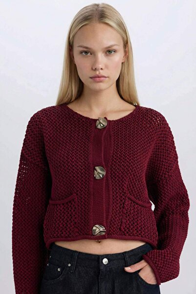 DeFacto Tricotaj cu model tricot cu nasturi cu decolteu relaxat E1962AX24WN