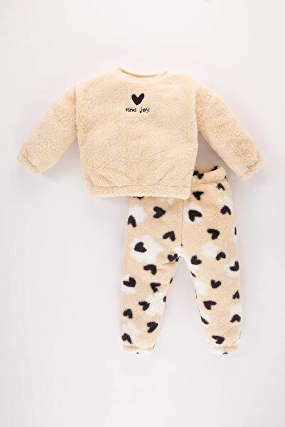 DeFacto Heart Patterned Baby Girl Sweatshirt and Elastic Waist Set - B3133A524Wn