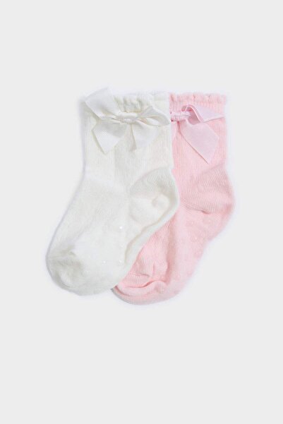 DeFacto Șosete lungi din bumbac, cu talpă anti-alunecare, pentru fetiță, 2 bu...