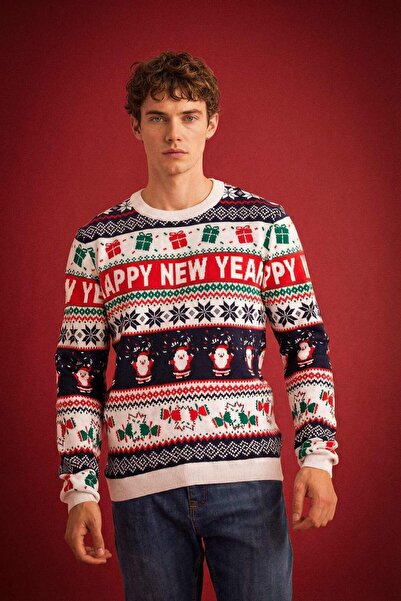 DeFacto Standard Fit Weihnachtsthema Rundhalsstrickpullover D5489AX24WN