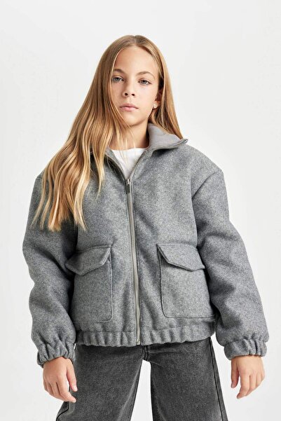 DeFacto Palton elastic din cașmir, rezistent la vânt, cu guler înalt, cu ferm...