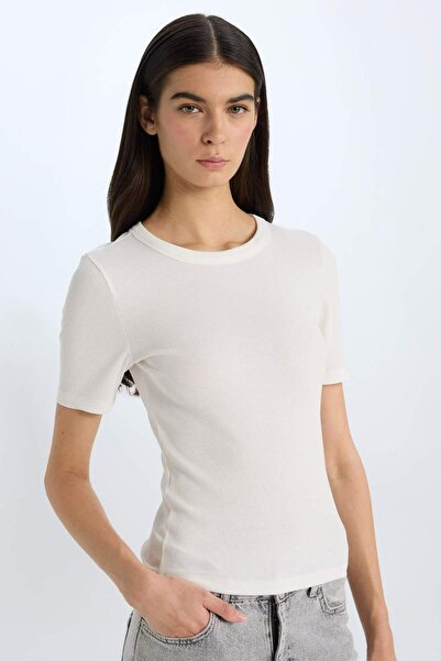 DeFacto Tricou cu mânecă scurtă, slim fit, cu decolteu, cu șnur simplu, E4268...