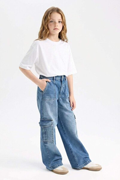 DeFacto Παντελόνι τζιν με φαρδιά μπατζάκια Cargo για κορίτσια C8540A824AU