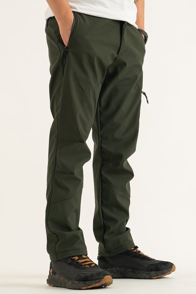Souris Men's Khaki Winter Fleece Water Repellent Windproof Outdoor Softshell Trousers