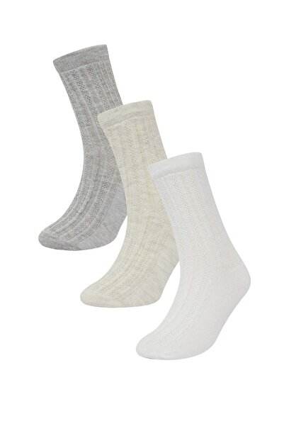 DeFacto Baby Girl Anti-Slip Sole 3-Piece Cotton Long Socks D2509A5Ns