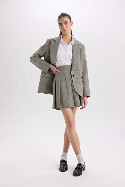 DeFacto A Form Plaids Regular Waist Pleated Mini Skirt D3275Ax24Au