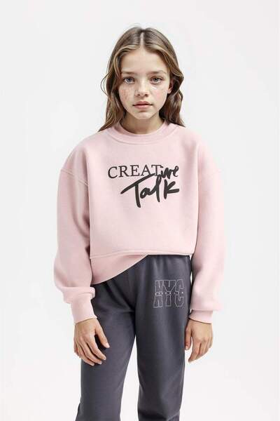 DeFacto Relax Fit Bisiklet Yaka Baskılı Sweatshirt Kız Çocuk D5454A824WN
