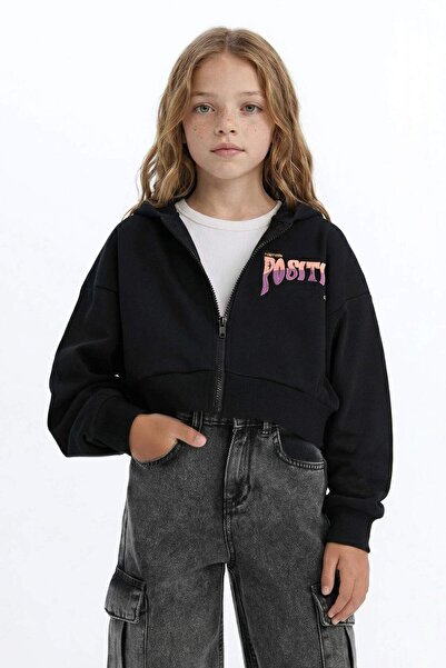 DeFacto Hanorac cu glugă imprimat, cu puf moale și fermoar, pentru fete D1569...