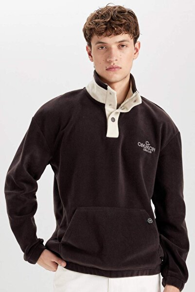 DeFacto Φούτερ με κουμπωτό γιακά με κέντημα από φλις D2029AX24WN