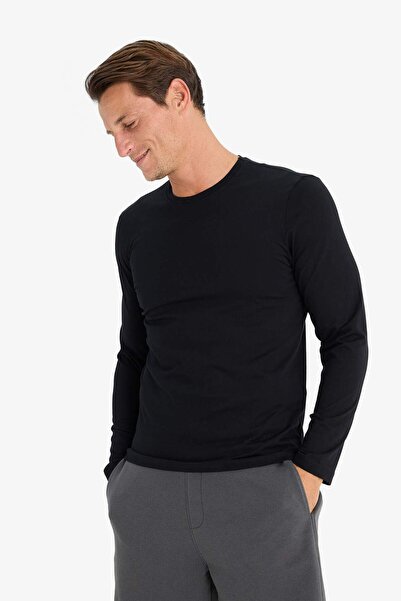 DeFacto Slim Fit Dar Kesim Bisiklet Yaka Basic Düz Uzun Kollu Pijama Üstü Z27...