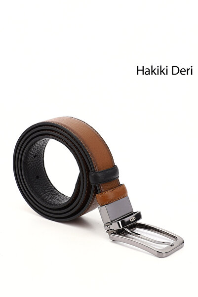 GÖNDERİ(R) BLACK TABA Genuine Leather Double Sided Men's Belt 13423