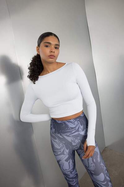 DeFacto DeFactoFit Crop Crew Neck Sportsman μακρυμάνικο μπλουζάκι C9407AX24AU