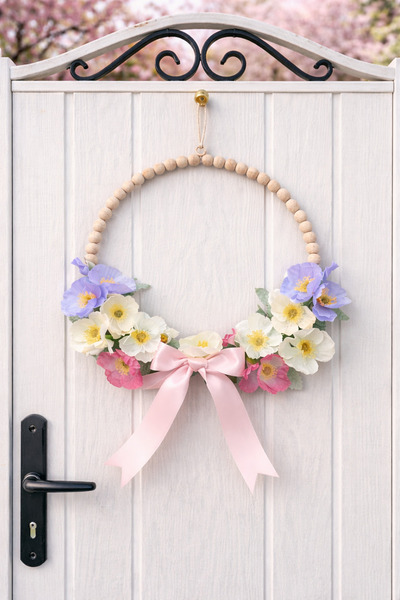 ecrella Bahar Havası Ahşap Boncuklu Çiçekli Kapı Süsü – El Yapımı Kapı Çeleng...