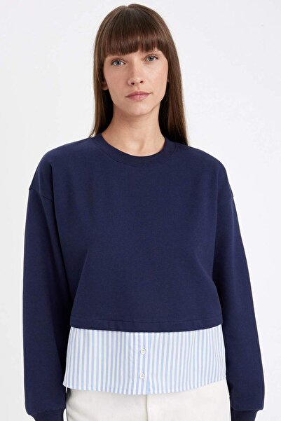 DeFacto Relax Fit Etek Ucu Detaylı Basıc Sweatshirt D5747AX24AU