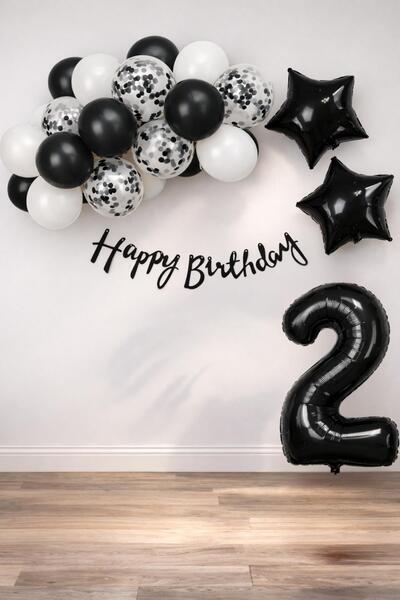 Patladı Gitti Set de sărbătoare pentru 2 ani Black Concept; Balon alb cu conf...