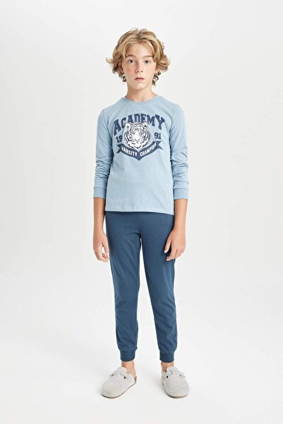 DeFacto Boy's Pajama Set Printed Long Sleeve Top Long Bottom D4363A824Wn