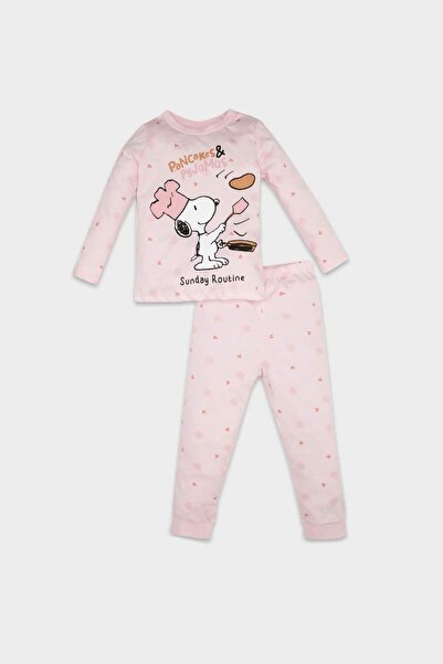 DeFacto Baby Girl Pajamas Set Snoopy Combed Cotton Long Sleeve Top Long Botto...