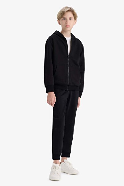 DeFacto Pantaloni de sport negri pentru băieți, cu talie elastică, cu buzunar...