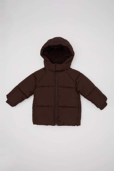 DeFacto Baby Boy Waterproof Snap Detail Hooded Ribbed Sleeve Zippered Puffer ...