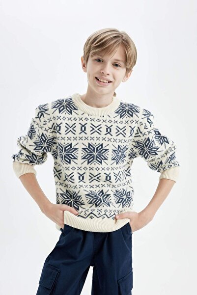DeFacto Crew Neck Patterned Knitwear Sweater for Boys C8116A824Wn