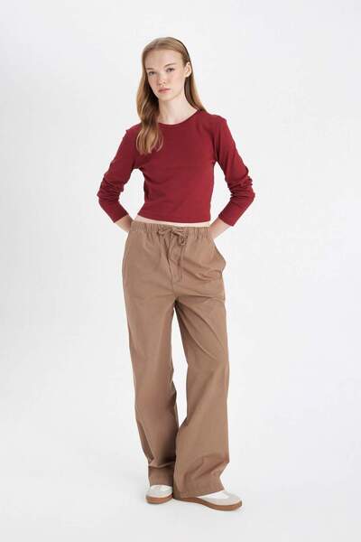 DeFacto Pantaloni din popelin cu croială dreaptă, cu buzunare, talie elastică...