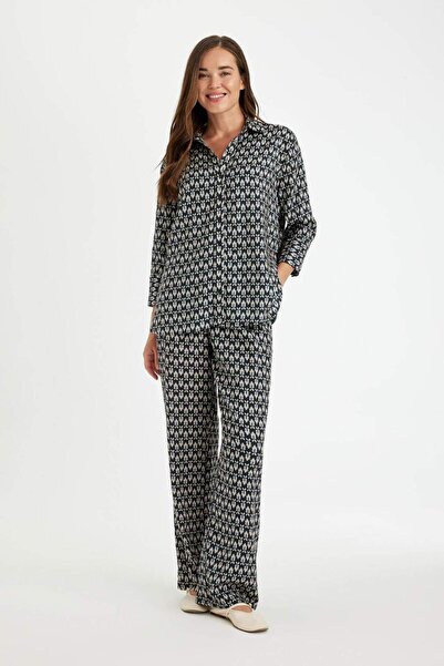 DeFacto Bequeme Hose mit weitem Bein, weitem, lockerem Bein, gemustert, hohe ...