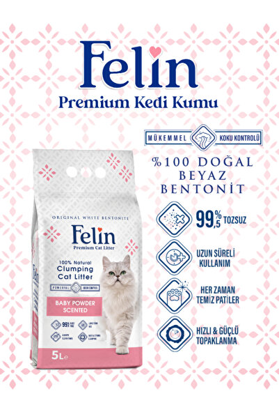 FELİN Bebek Pudrası Kokulu Topaklanan İnce Taneli Kedi Kumu 5 Lt
