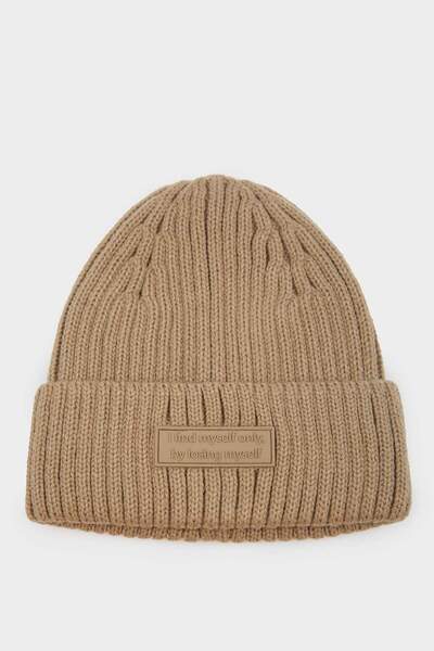 DeFacto Дамска плетена шапка от изкуствена кожа с етикет, оребрена, A6334AX24WN