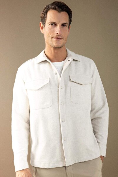 DeFacto Μπουφάν Relax Fit Acrylic Blended μονόχρωμο μακρυμάνικο πουκάμισο C59...