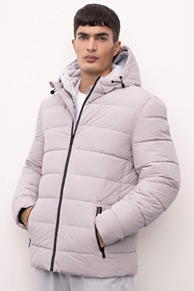 DeFacto Palton puf hidrofug, slim fit, slim fit, cu glugă, buzunar cu fermoar...