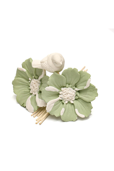 Missi Bloom & Breeze Serisi- Yeşil Seramik Taşlı Doğal Bambu Kamış Seti