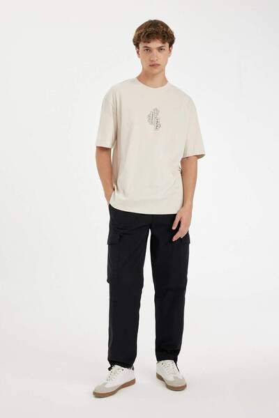 DeFacto %100 Pamuk Yazlık Pantolon Wide Leg Bol Rahat Kesim Kargo Cepli Paraş...