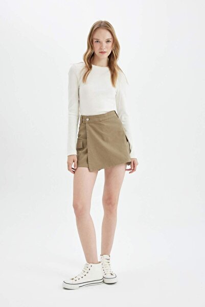 DeFacto Fusta scurtă din Gabardină cu talie normală și buzunare cargo D4991AX...