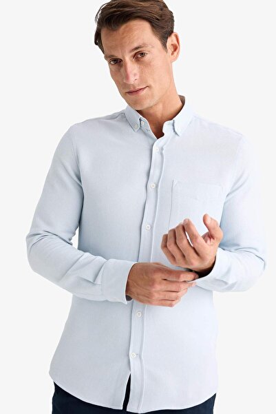 DeFacto Slim Fit, schmal geschnittenes, langärmliges Hemd mit Polokragen und ...