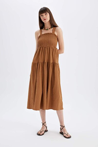 DeFacto Midikleid mit Riemchen und eckigem Kragen - D4169AX24HS